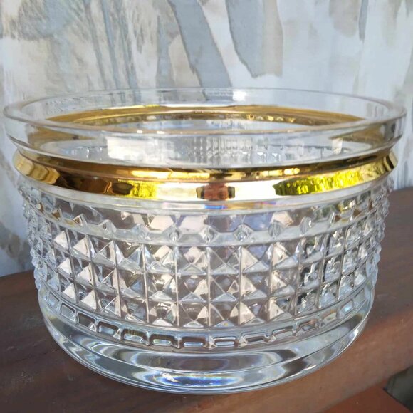 Eclectic Waterford Rebel 6" Wide Stud Crystal Gold Banded Heavy Designer Bowl - Picture 6 of 12